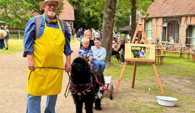 Linus, Lenia und Emiliy auf der Hundekutsche von Uwe Senft -c- Museumsdorf Hösseringen